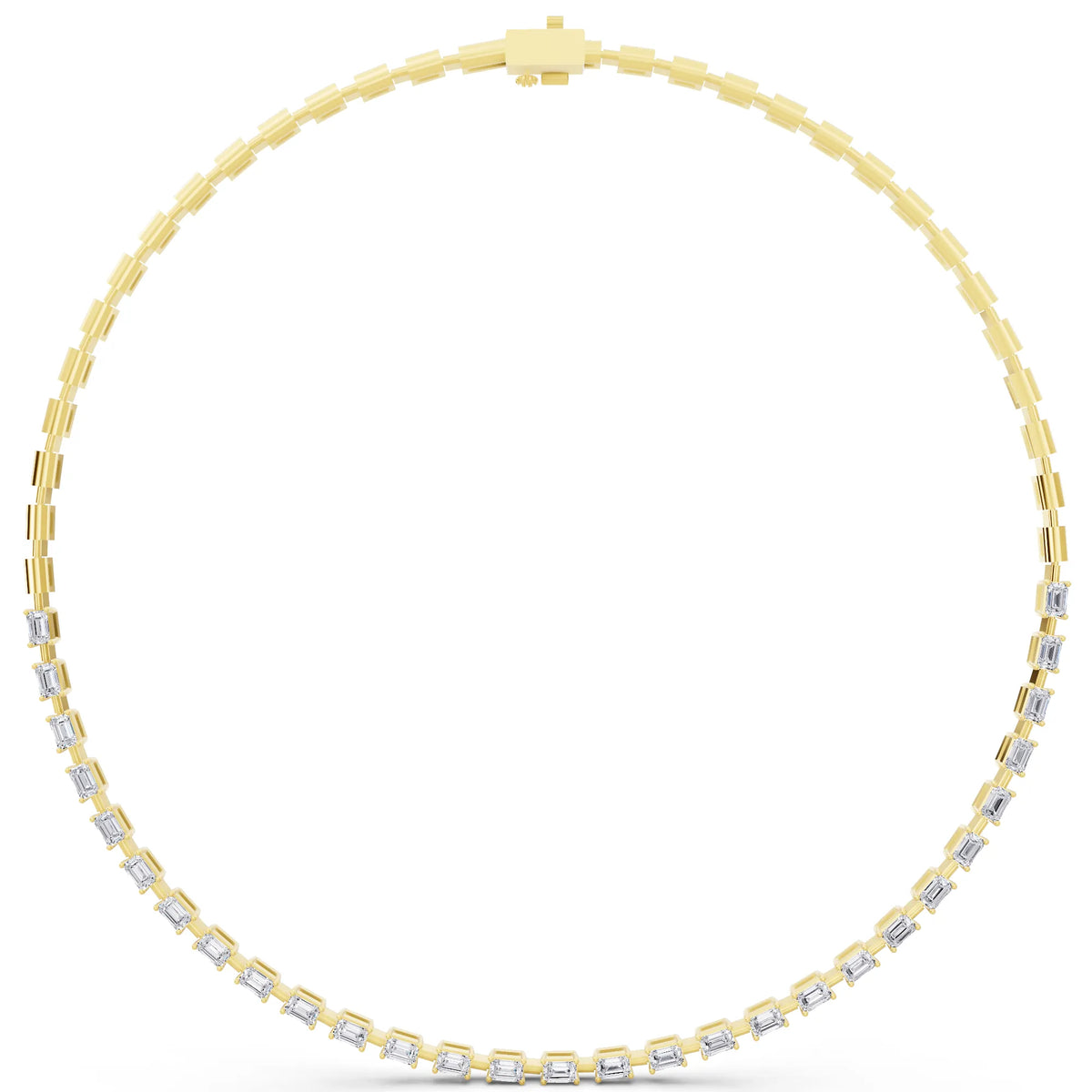 Yellow Gold Statement Emerald Brilliant Lab Grown Diamond Necklace