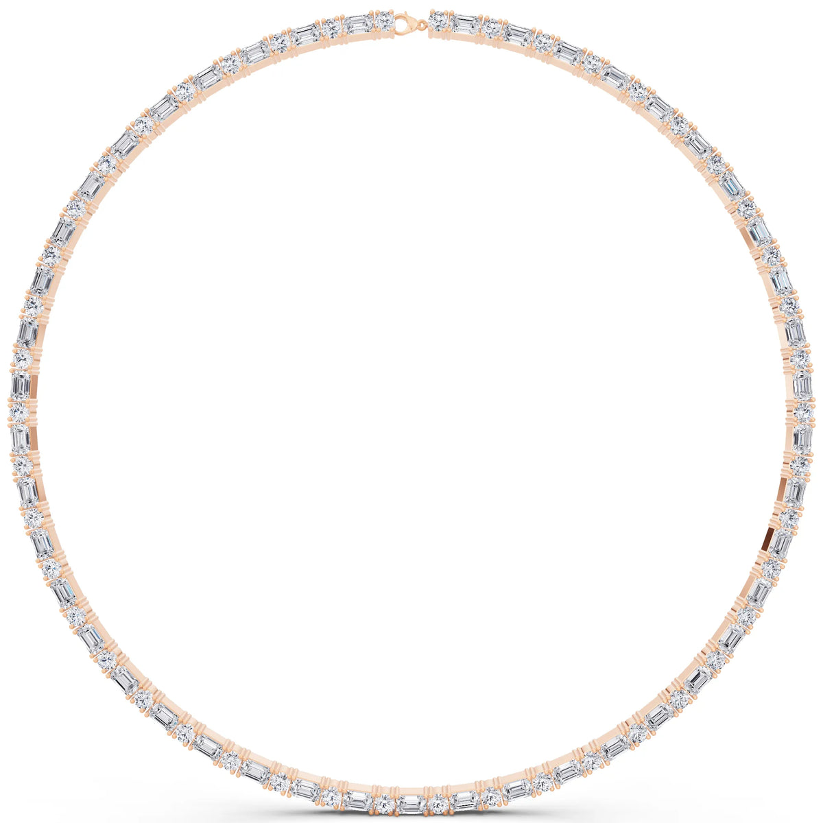 Rose Gold Round Emerald Alternating Mixed Lab Grown Diamond Necklace