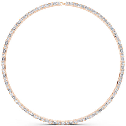 Rose Gold Round Emerald Alternating Mixed Lab Grown Diamond Necklace