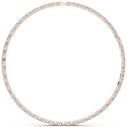 Rose Gold Round Emerald Alternating Mixed Lab Grown Diamond Necklace