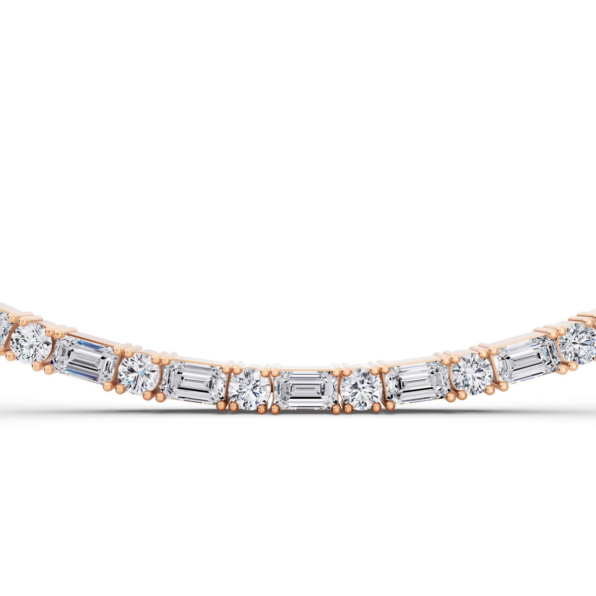 Rose Gold Round Emerald Alternating Mixed Lab Grown Diamond Necklace, view 4