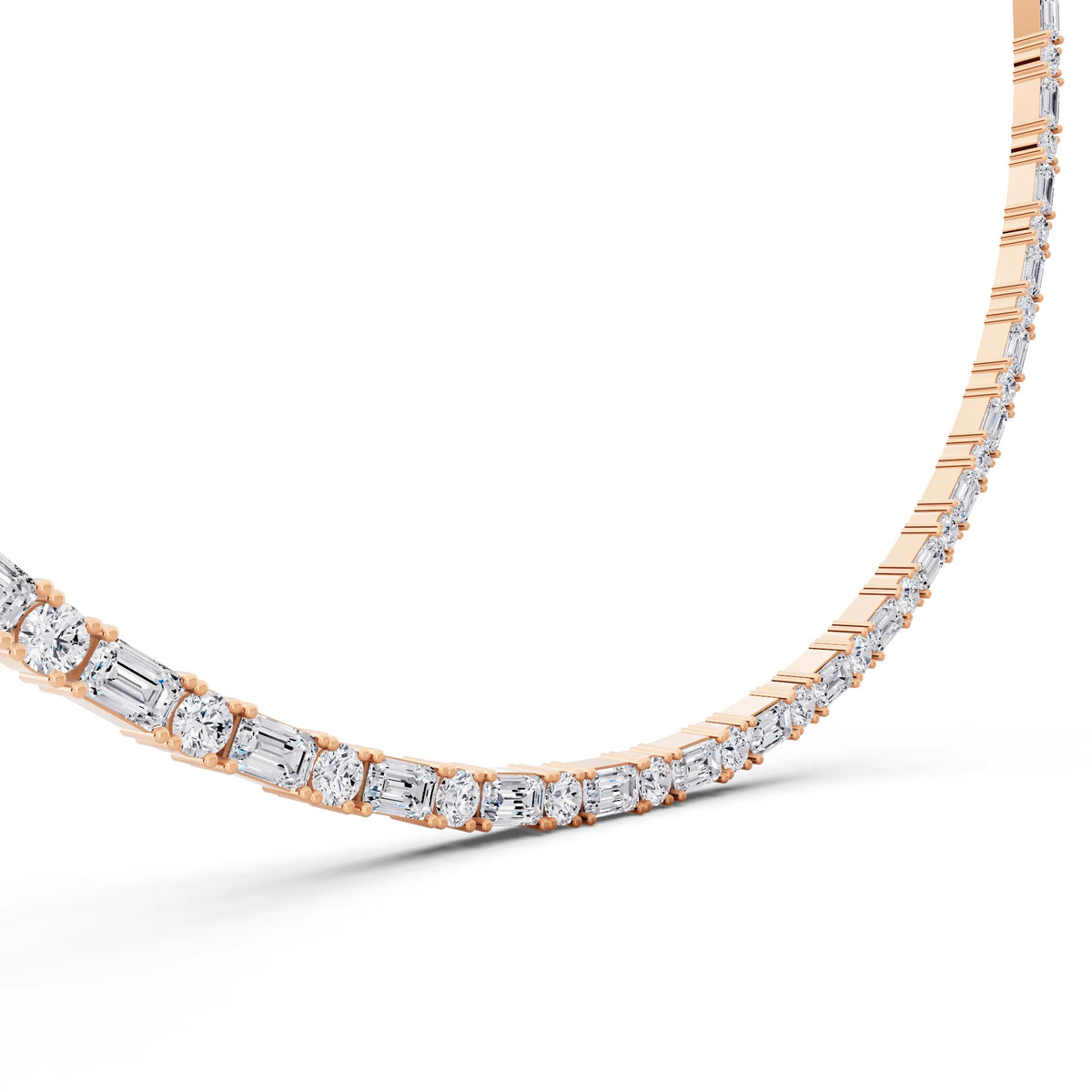 Rose Gold Round Emerald Alternating Mixed Lab Grown Diamond Necklace, view 5