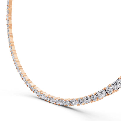 Rose Gold Round Emerald Alternating Mixed Lab Grown Diamond Necklace, view 6