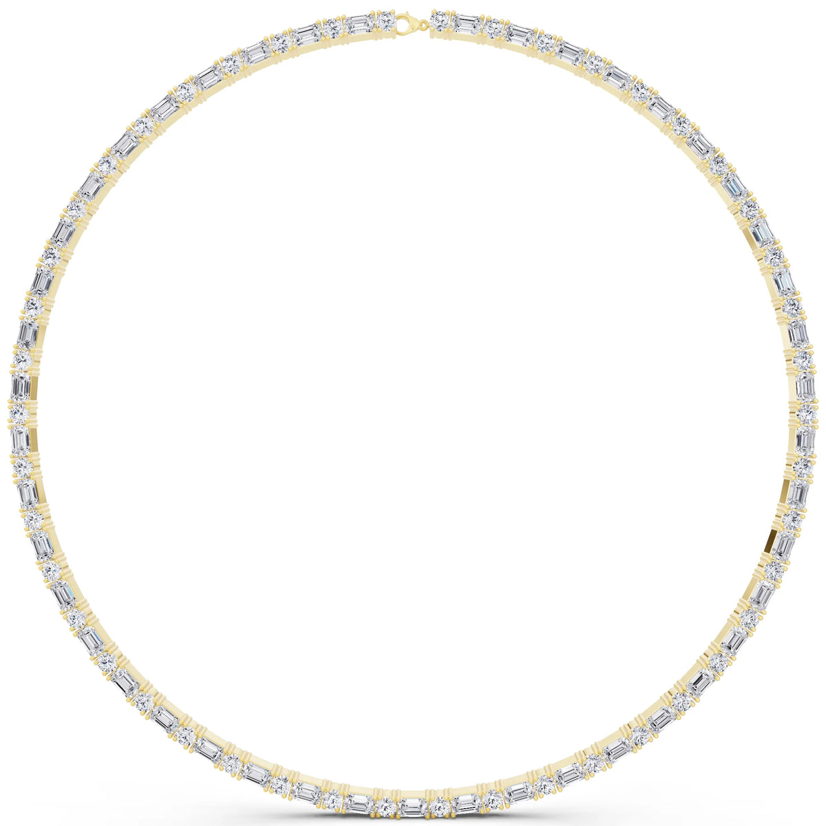 Yellow Gold Round Emerald Alternating Mixed Lab Grown Diamond Necklace