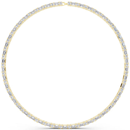 Yellow Gold Round Emerald Alternating Mixed Lab Grown Diamond Necklace