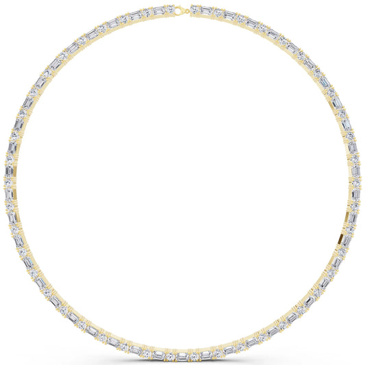 Yellow Gold Round Emerald Alternating Mixed Lab Grown Diamond Necklace