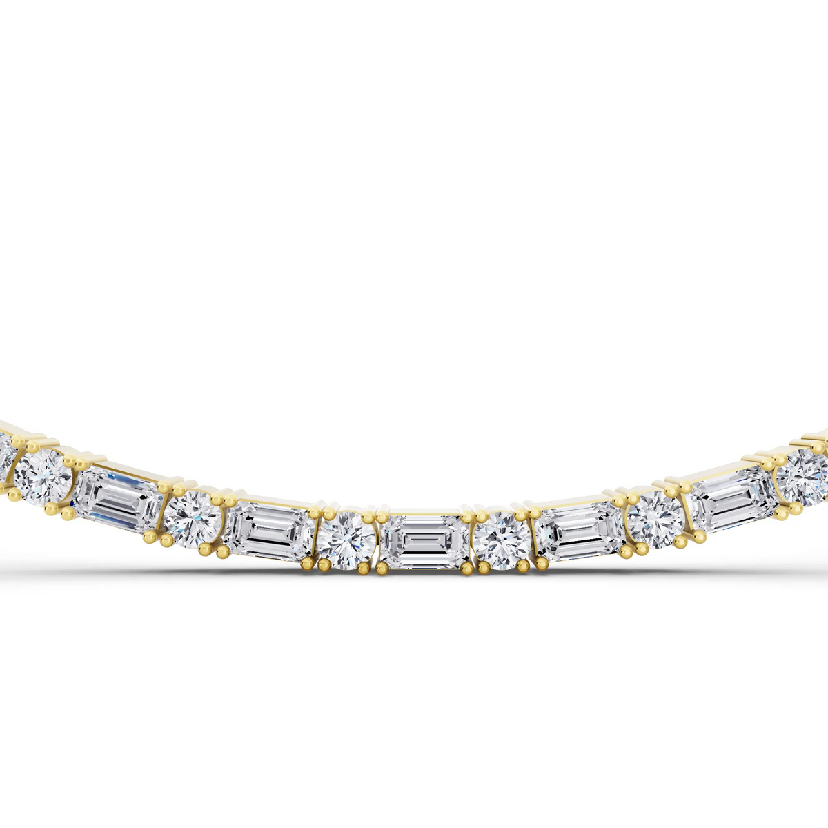 Yellow Gold Round Emerald Alternating Mixed Lab Grown Diamond Necklace, view 4