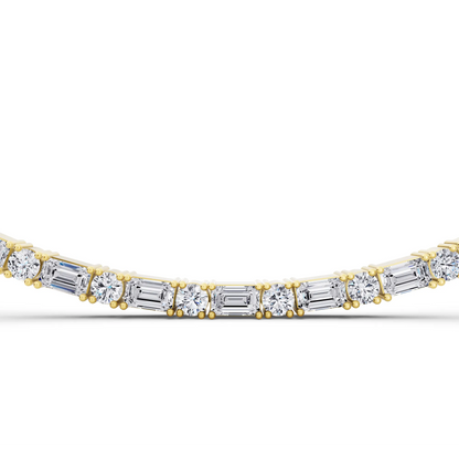 Yellow Gold Round Emerald Alternating Mixed Lab Grown Diamond Necklace, view 4