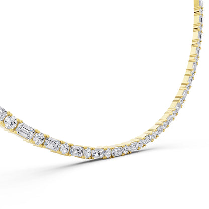 Yellow Gold Round Emerald Alternating Mixed Lab Grown Diamond Necklace, view 5