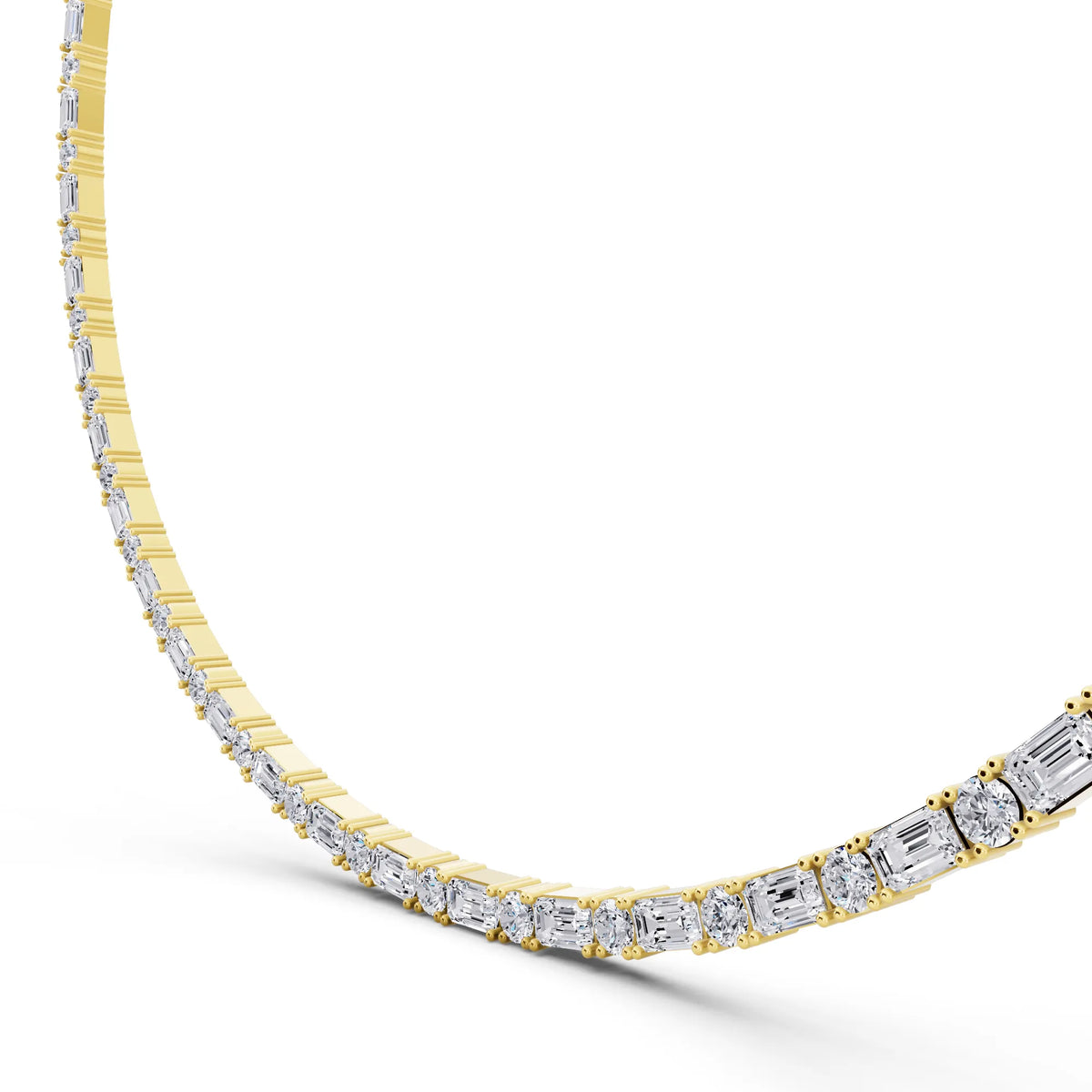 Yellow Gold Round Emerald Alternating Mixed Lab Grown Diamond Necklace, view 6