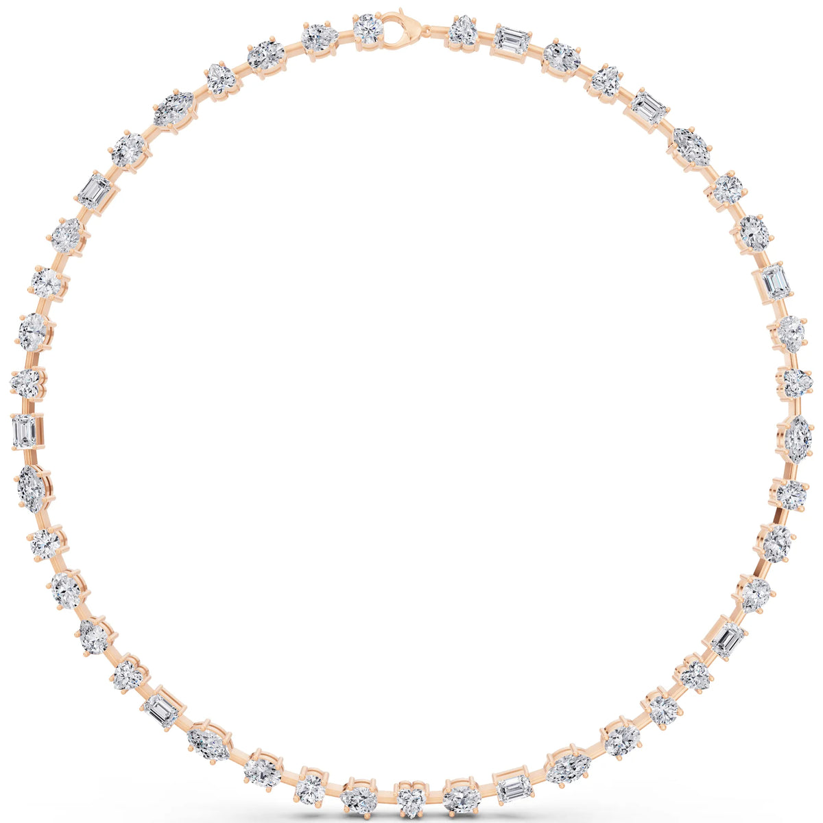 Rose Gold Round Oval Marquise Alternating Lab Grown Diamond Necklace