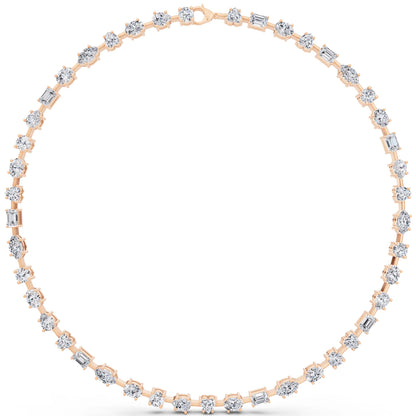 Rose Gold Round Oval Marquise Alternating Lab Grown Diamond Necklace