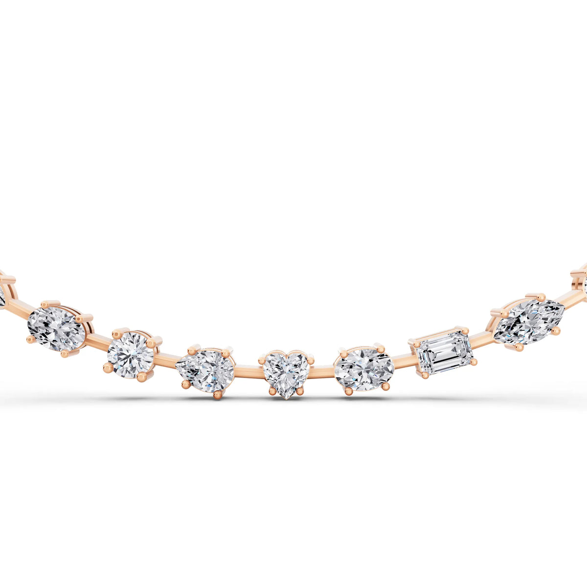 Rose Gold Round Oval Marquise Alternating Lab Grown Diamond Necklace, view 2