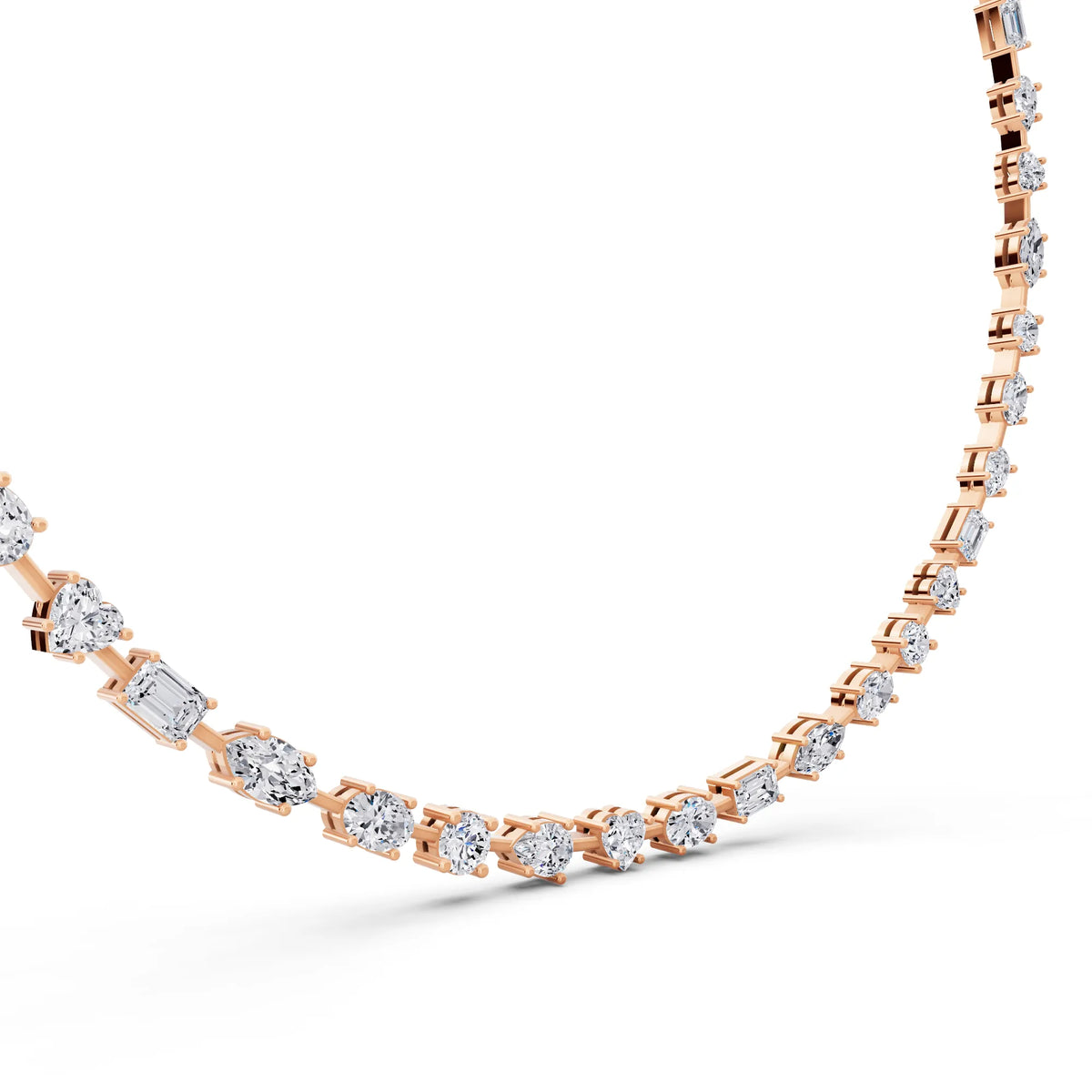 Rose Gold Round Oval Marquise Alternating Lab Grown Diamond Necklace, view 3