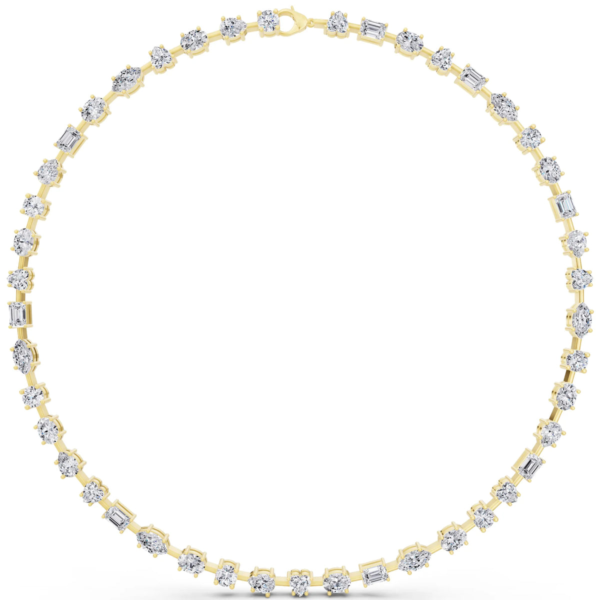 Yellow Gold Round Oval Marquise Alternating Lab Grown Diamond Necklace