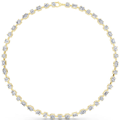 Yellow Gold Round Oval Marquise Alternating Lab Grown Diamond Necklace