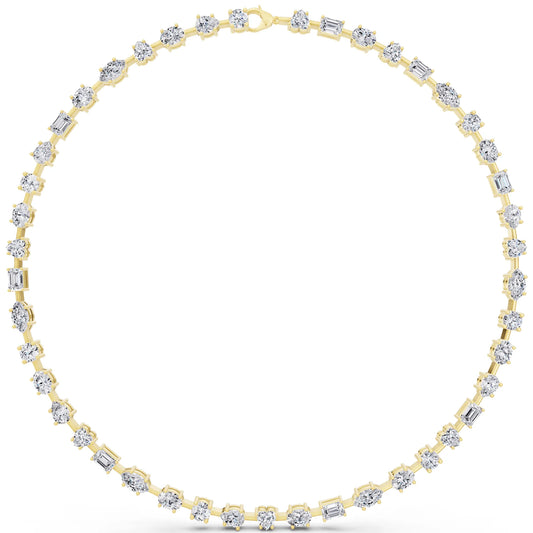 Yellow Gold Round Oval Marquise Alternating Lab Grown Diamond Necklace
