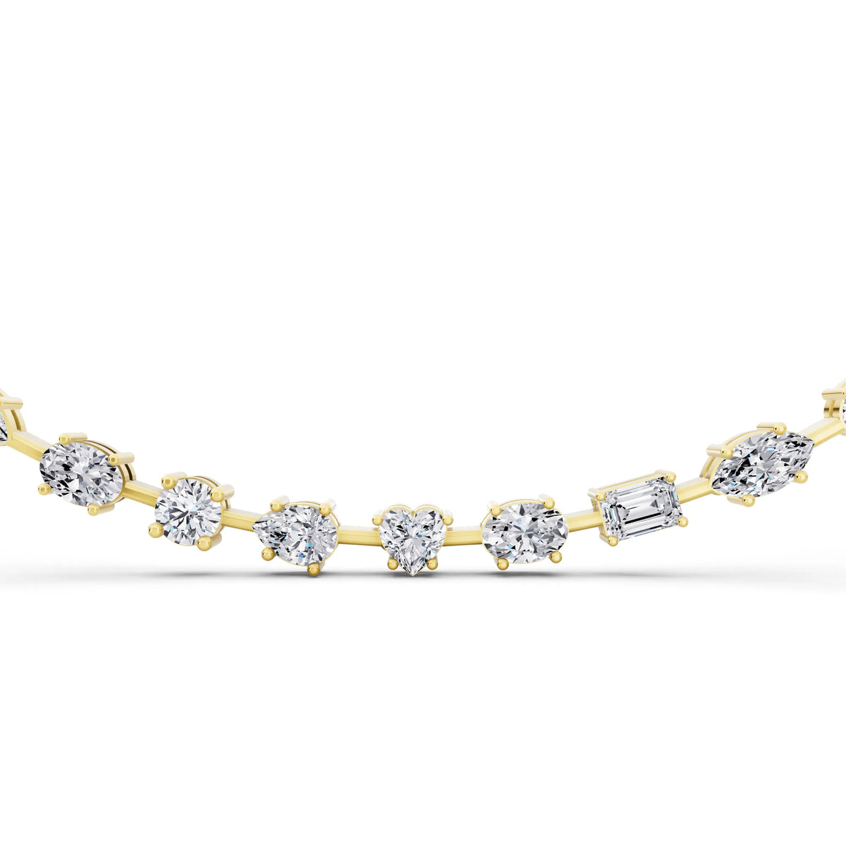 Yellow Gold Round Oval Marquise Alternating Lab Grown Diamond Necklace, view 2