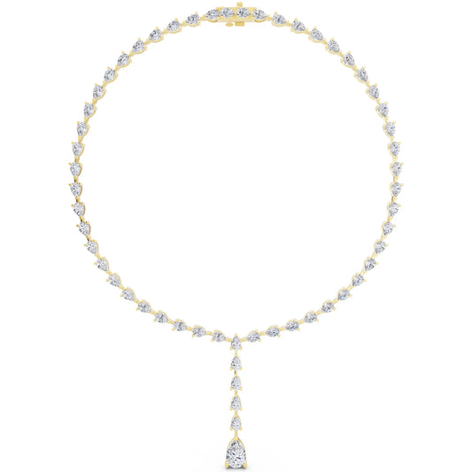 Yellow Gold Pear Cascading Drop Lab Grown Diamond Pendant Necklace