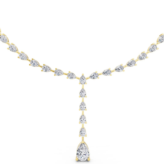 Yellow Gold Pear Cascading Drop Lab Grown Diamond Pendant Necklace, view 2