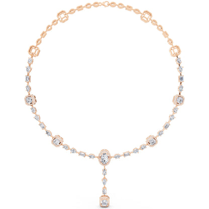 Rose Gold Halo Cascading Lab Grown Diamond Pendant Necklace