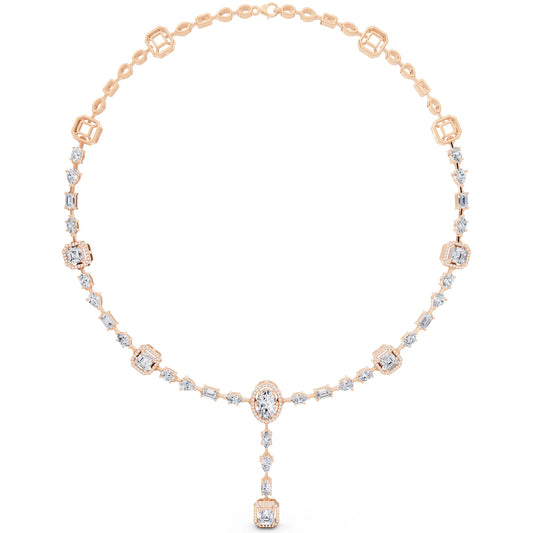 Rose Gold Halo Cascading Lab Grown Diamond Pendant Necklace