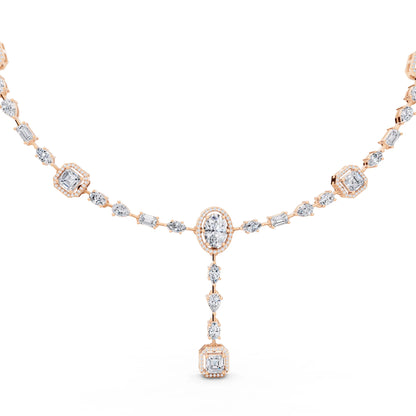 Rose Gold Halo Cascading Lab Grown Diamond Pendant Necklace, view 2