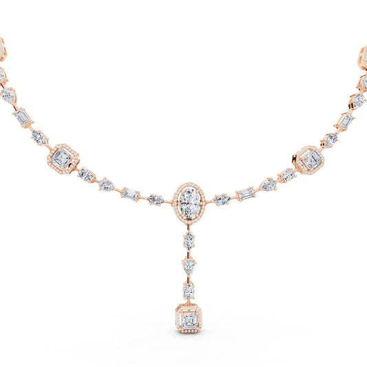 Rose Gold Halo Cascading Lab Grown Diamond Pendant Necklace, view 2