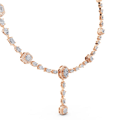 Rose Gold Halo Cascading Lab Grown Diamond Pendant Necklace, view 3