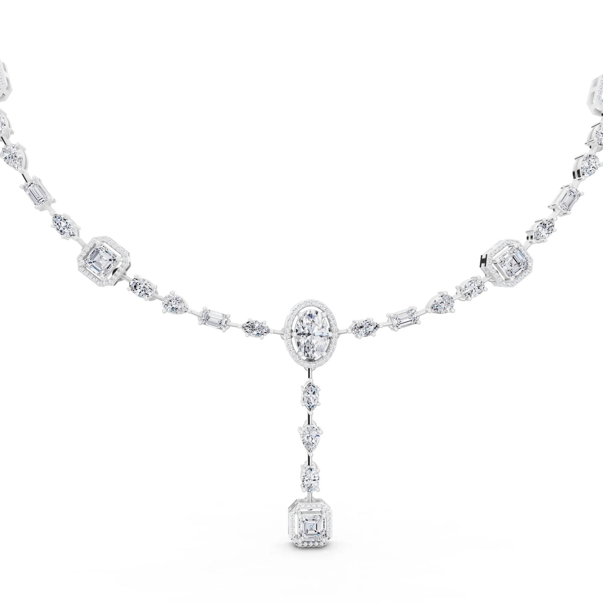 Halo Cascading Lab Grown Diamond Pendant Necklace, view 2