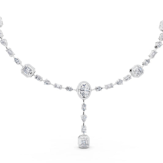 Halo Cascading Lab Grown Diamond Pendant Necklace, view 2