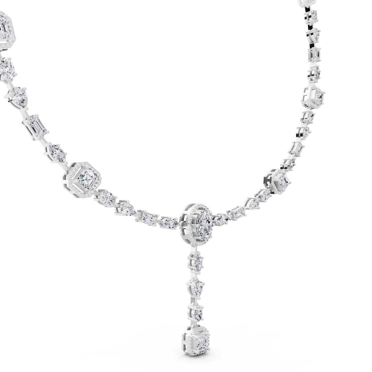 Halo Cascading Lab Grown Diamond Pendant Necklace, view 3