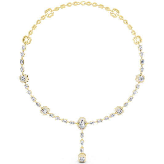 Yellow Gold Halo Cascading Lab Grown Diamond Pendant Necklace