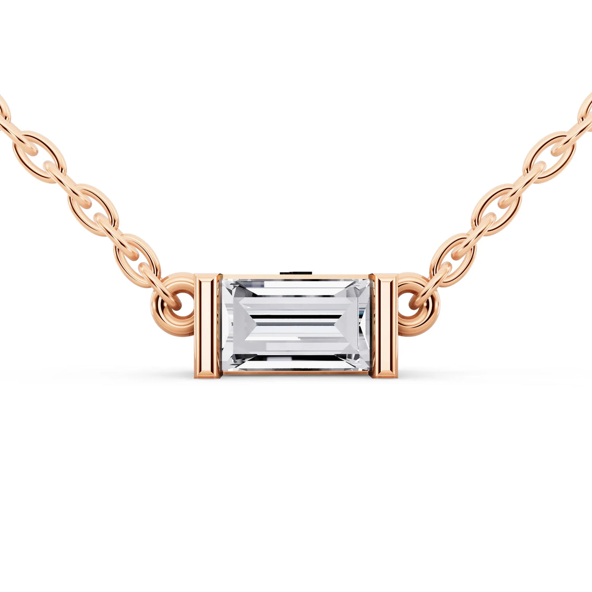 Rose Gold Emerald Lab Grown Diamond Bar Pendant
