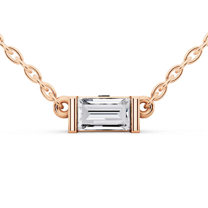 Rose Gold Emerald Lab Grown Diamond Bar Pendant