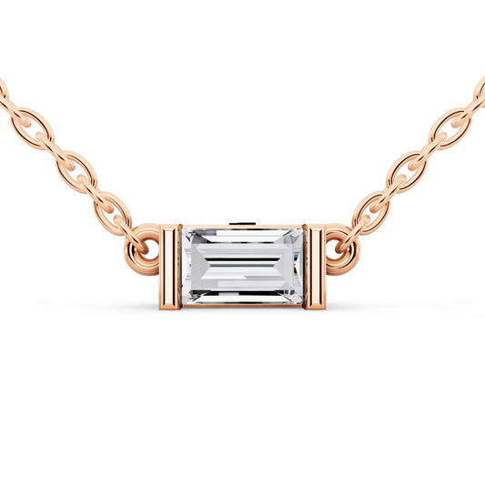 Rose Gold Emerald Lab Grown Diamond Bar Pendant