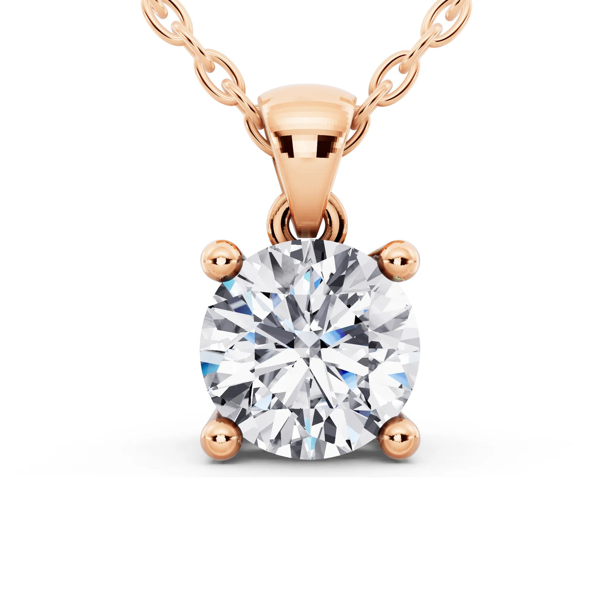 14KT Rose Gold Round Diamond Four Prong Solitaire Pendant - Main