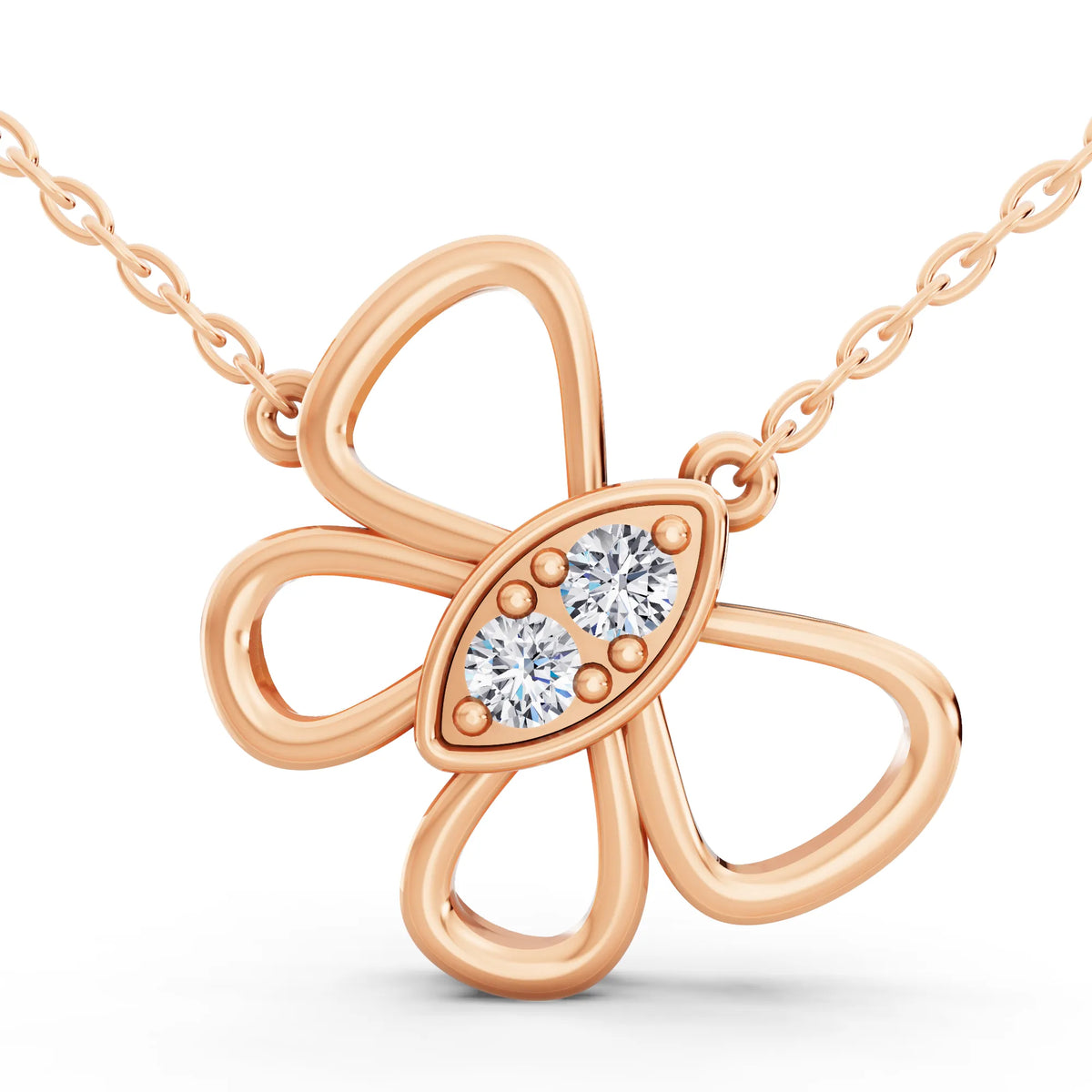Rose Gold Floral Bow Lab Grown Diamond Pendant
