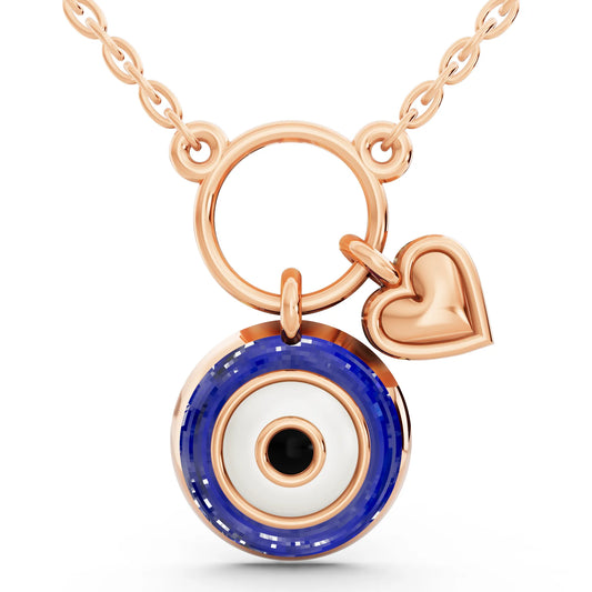 Rose Gold Evil Eye Heart Charm Pendant Necklace