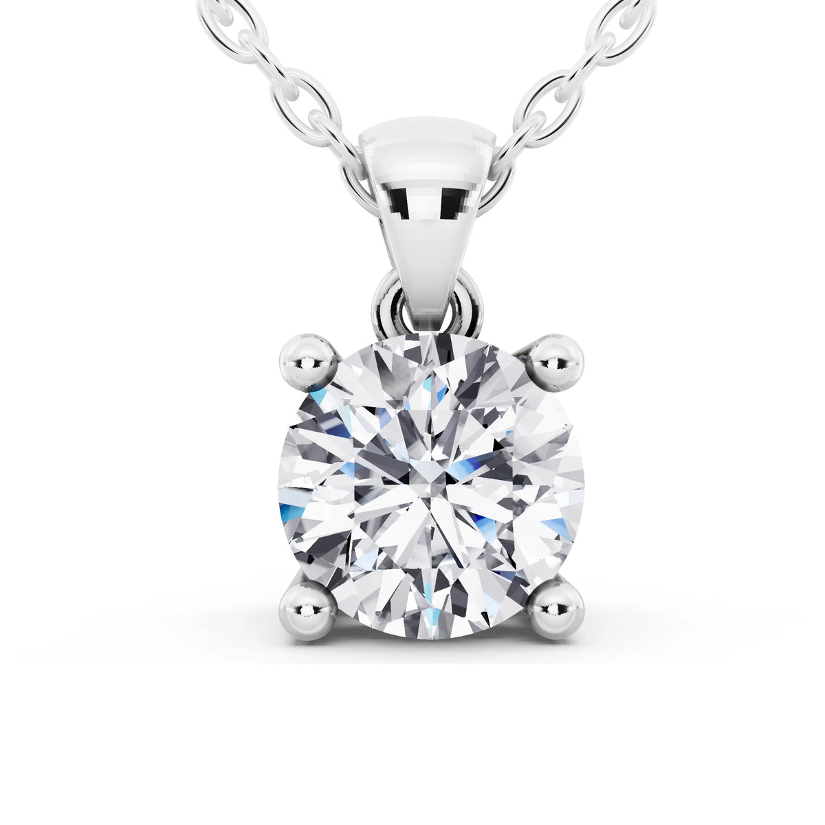 White Gold Round Lab Grown Diamond Four Prong Solitaire Pendant