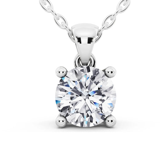 White Gold Round Lab Grown Diamond Four Prong Solitaire Pendant