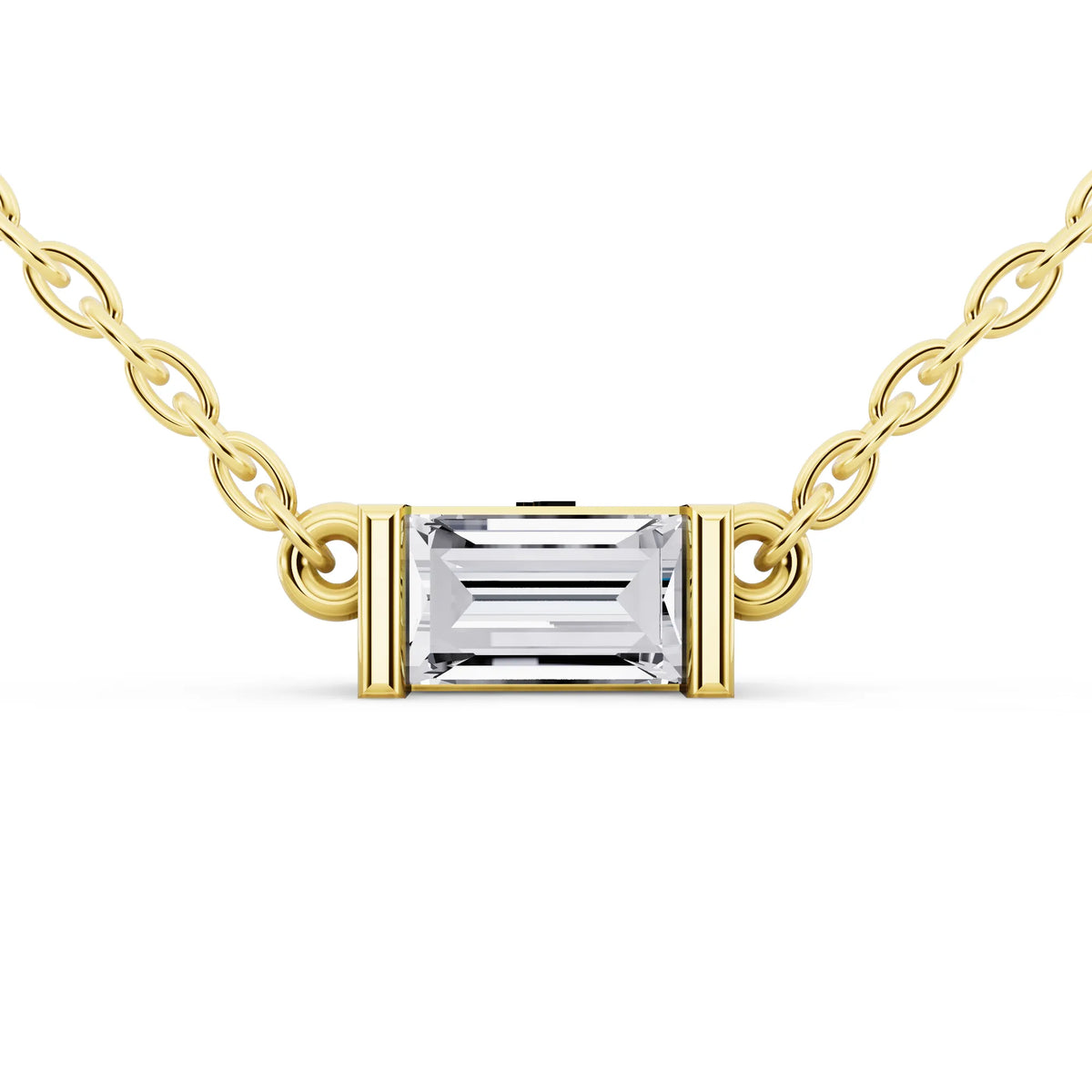 Yellow Gold Emerald Lab Grown Diamond Bar Pendant