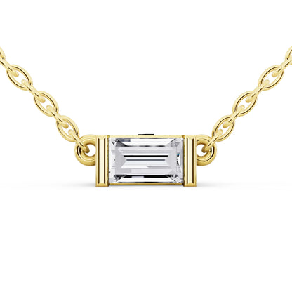 Yellow Gold Emerald Lab Grown Diamond Bar Pendant