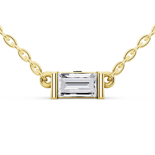 Yellow Gold Emerald Lab Grown Diamond Bar Pendant