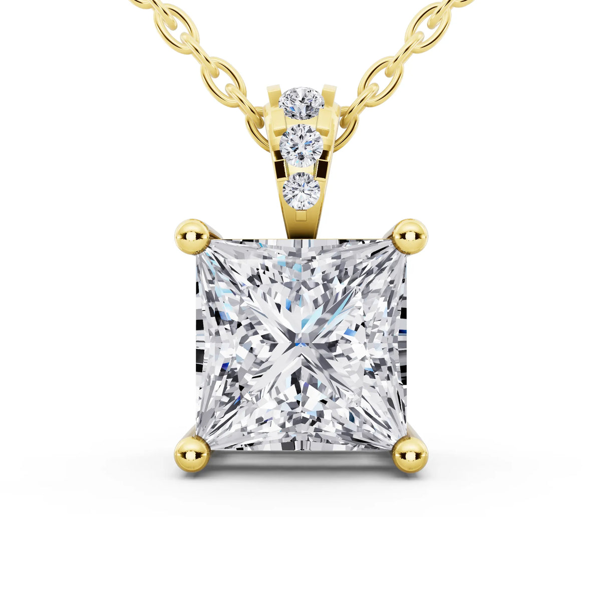 Yellow Gold Princess Lab Grown Diamond Solitaire Pendant