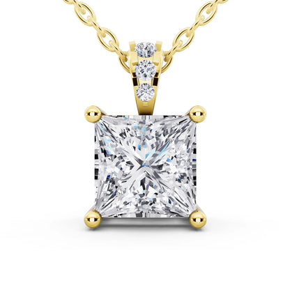 Yellow Gold Princess Lab Grown Diamond Solitaire Pendant