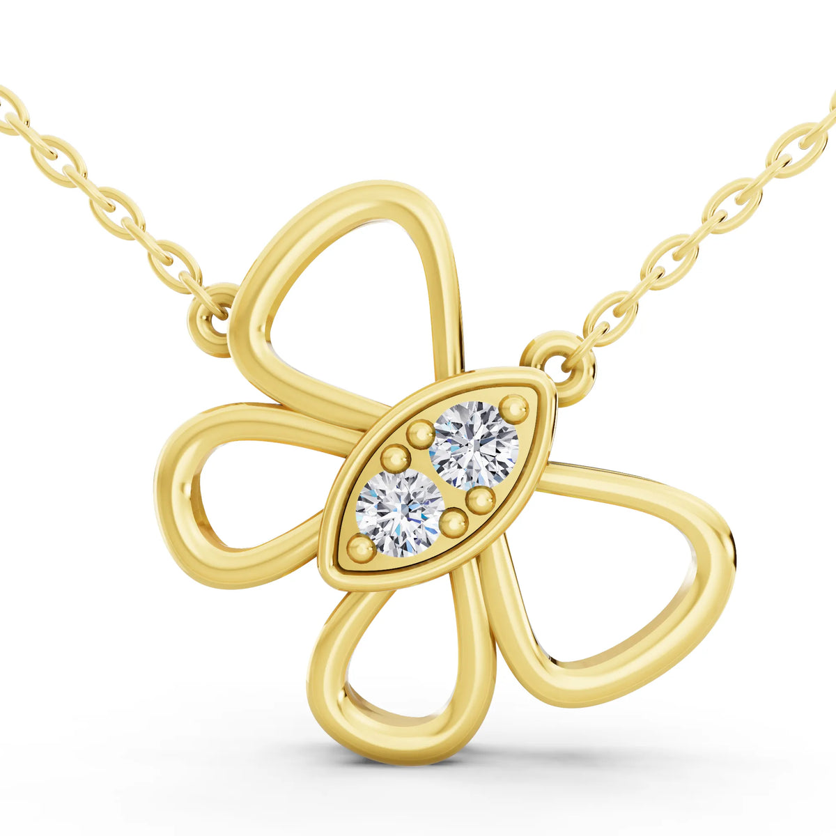 Yellow Gold Floral Bow Lab Grown Diamond Pendant