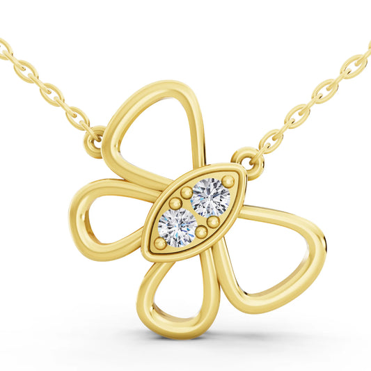Yellow Gold Floral Bow Lab Grown Diamond Pendant