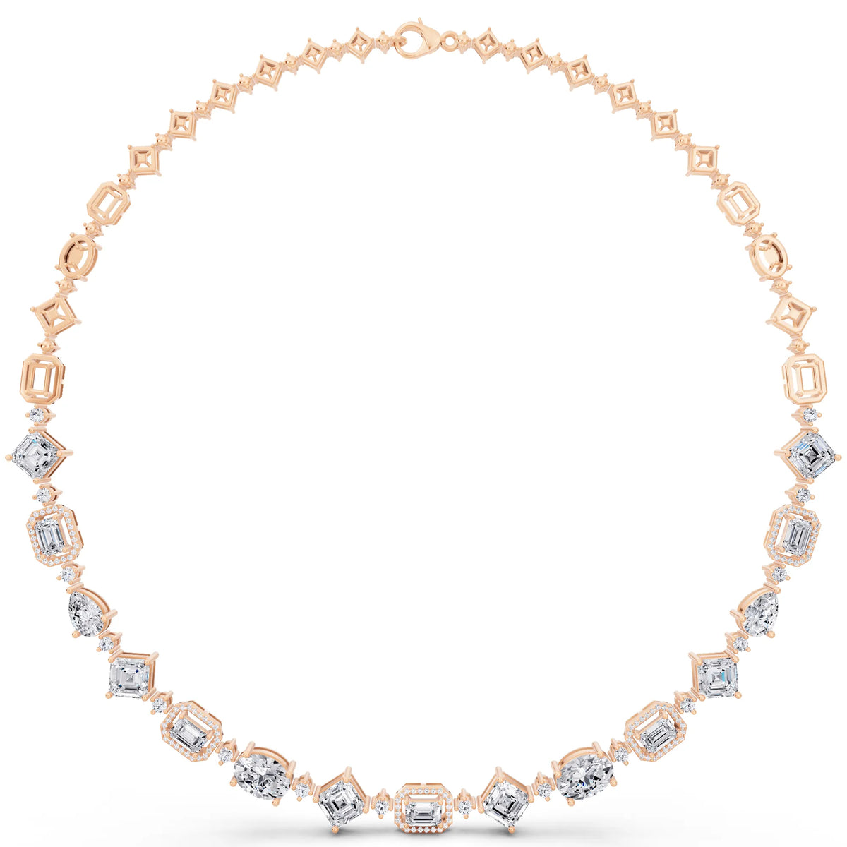 Rose Gold Emerald Round Pear Alternating Lab Grown Diamond Necklace