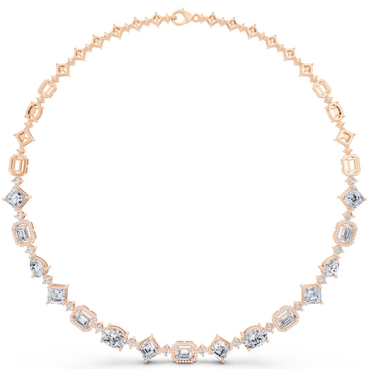 Rose Gold Emerald Round Pear Alternating Lab Grown Diamond Necklace
